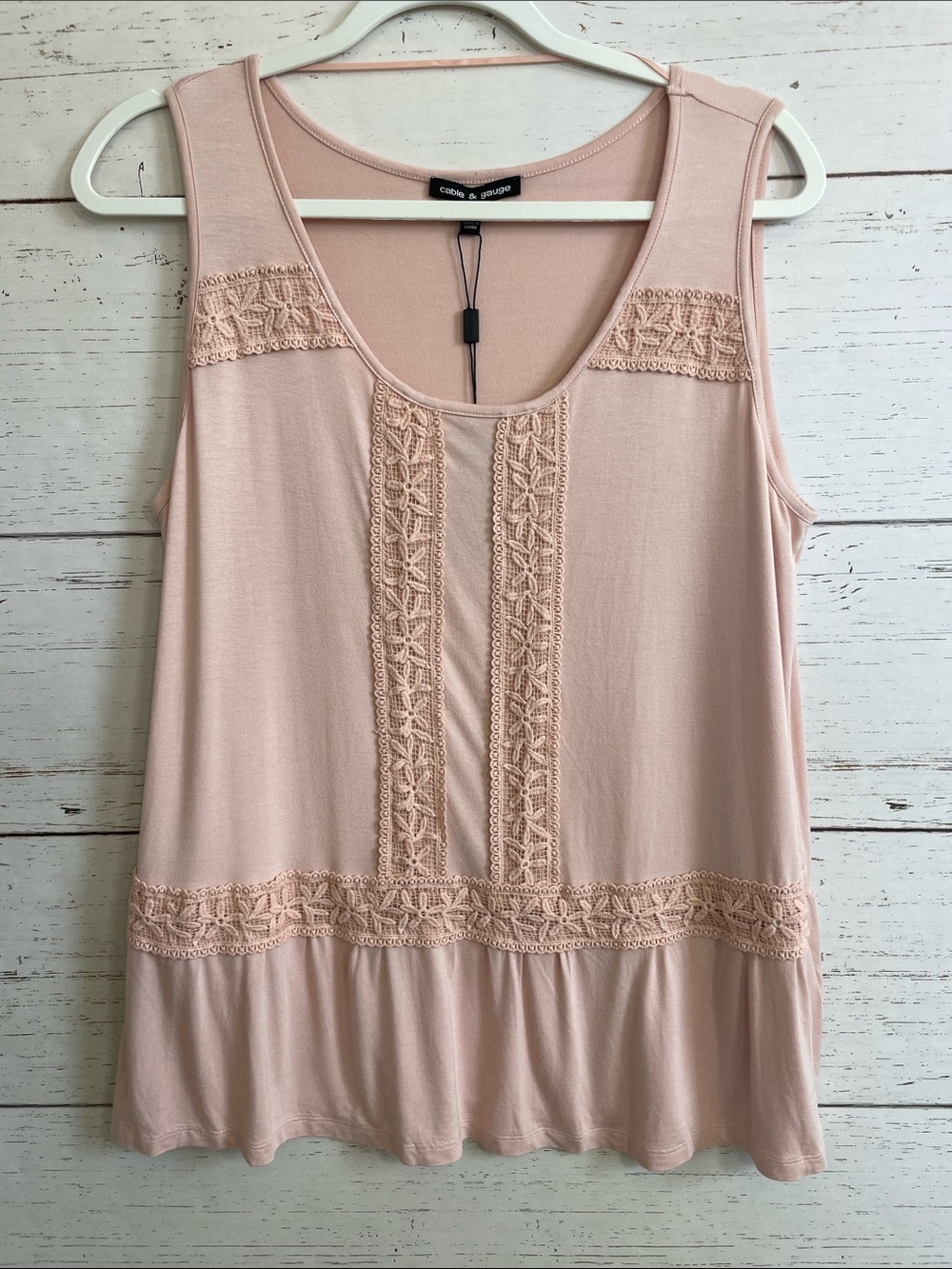 Cable & Gauge Soft Blush Pink Crochet-Trim Sleeveless Top, size XL, NWT
